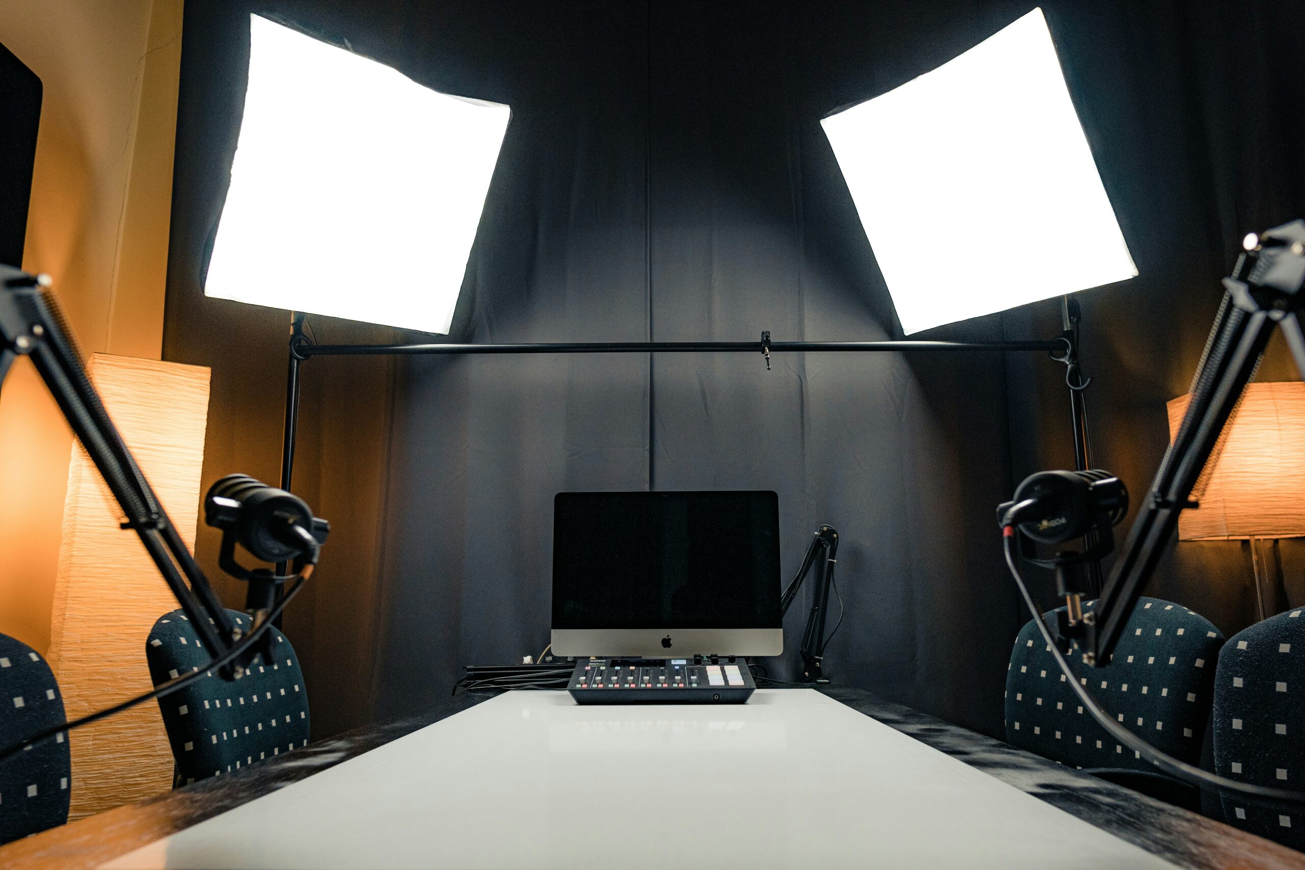 Podcast studio setup with microphone
